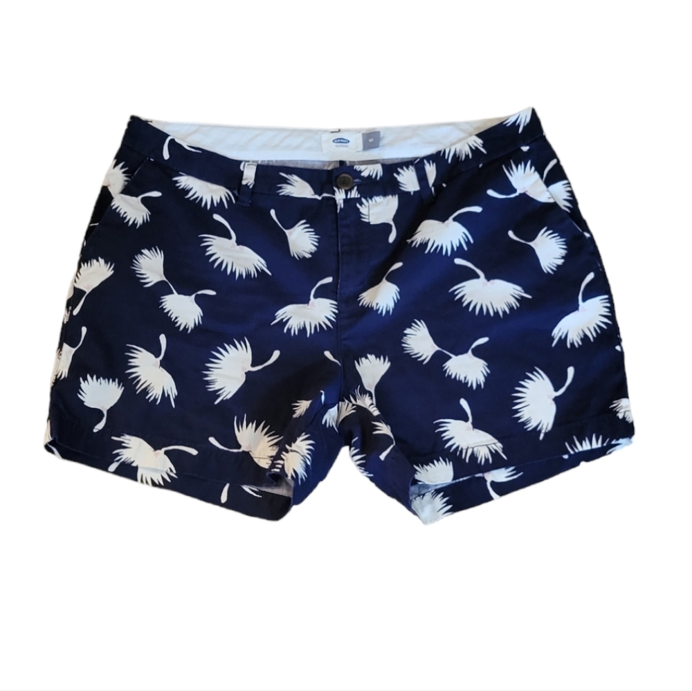 Old Navy Chino Shorts Size 10 Navy White Botanical Print